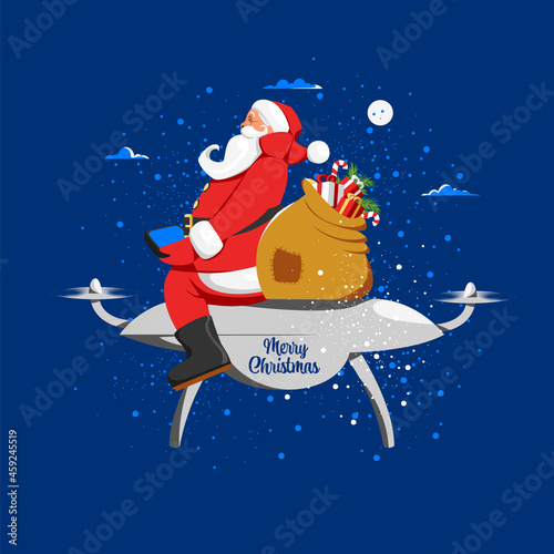 Santa Claus with a bag of gifts. vector image of a Christmas quadcopter. modern technologies