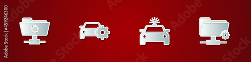 Set FTP sync refresh, Car service, Police car and flasher and settings folder icon. Vector