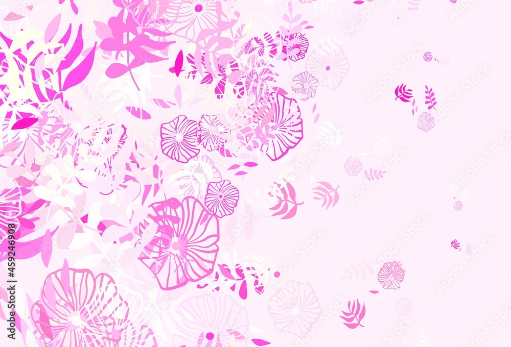 Light Pink, Yellow vector doodle template with leaves.