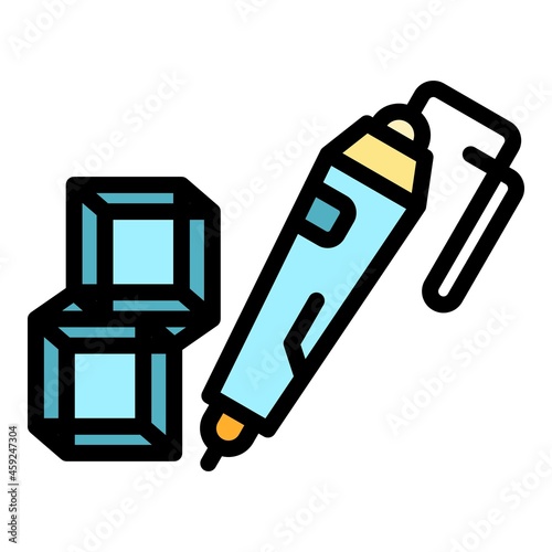 3d cubes pen icon. Outline 3d cubes pen vector icon color flat isolated