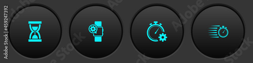 Set Old hourglass with sand, Smartwatch setting, Time management and Stopwatch icon. Vector