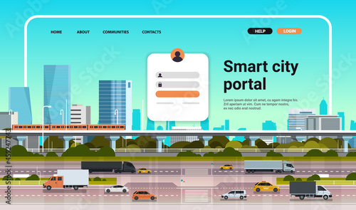 smart city portal website landing page template cityscape background horizontal copy space