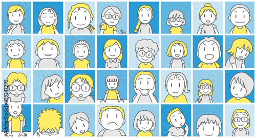 オンライン授業を受ける子どもたちの顔ギャラリー（開始前・シンプル）