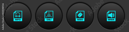 Set MP3 file document, OBJ, MSG and WMA icon. Vector