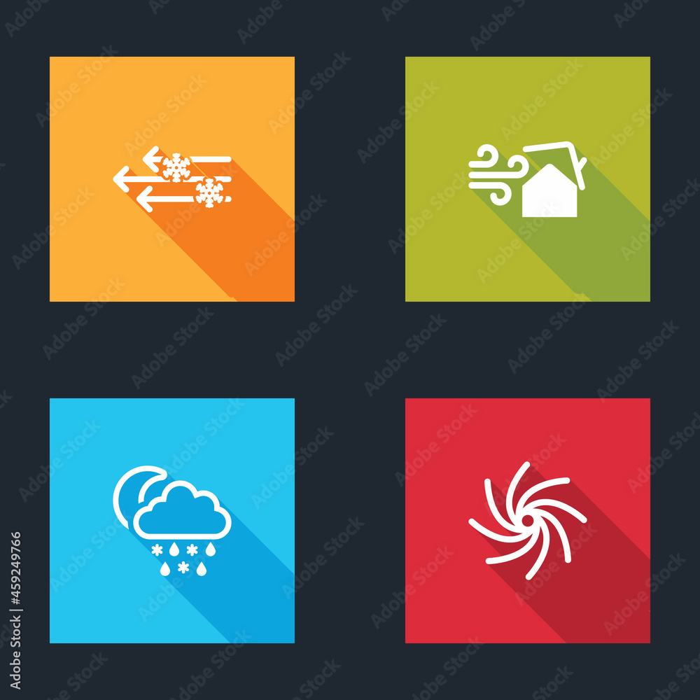 Set Wind and snow, Tornado swirl, Cloud with rain, moon and icon. Vector