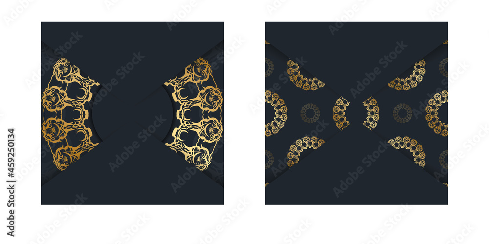 Postcard template in black color with Indian gold pattern for your congratulations.