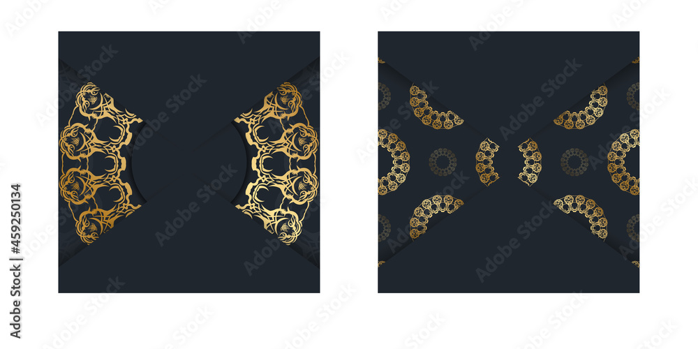 Fototapeta premium Postcard template in black color with Indian gold pattern for your congratulations.