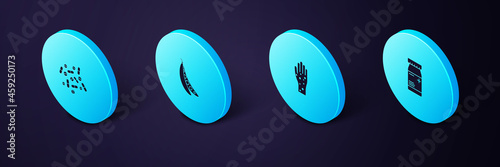Set Isometric Medicine bottle and pills, Hand with psoriasis or eczema, Kidney beans and tablet icon. Vector