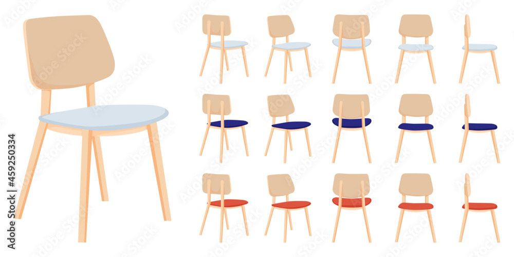 Modern office and garden chair with different pose isolated