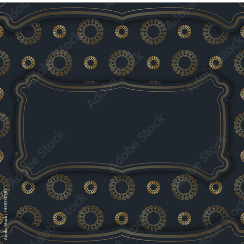 Template Postcard in black with Indian gold ornaments prepared for printing.