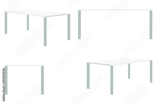 Cartoon cute office table isolated with different position and pose in white background with white color