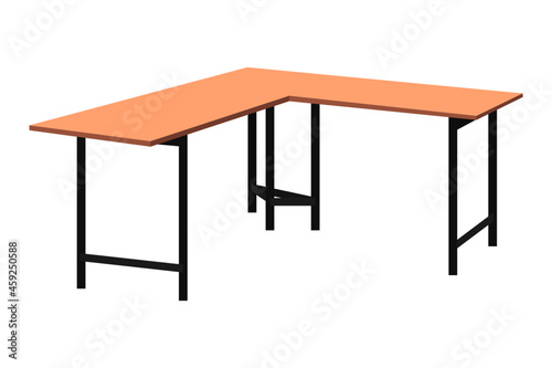 cartoon wooden L shape office table isolated