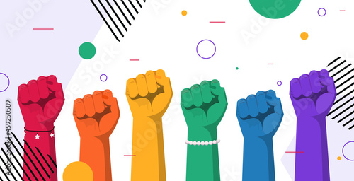 raised up rainbow colored hands gay lesbian love parade pride festival transgender love concept