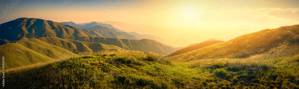 Sunset or sunrise in mountain valley. Sunset or sunrise in mountain valley.