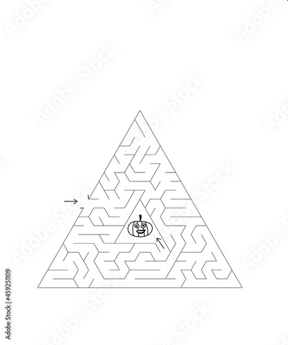 halloween maze labyrinth game for kids. Labyrinth logic conundrum. Three entrance and one right way to go. Vector illustration for halloween
