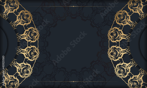 Brochure template in black color with a gold mandala pattern for your congratulations.