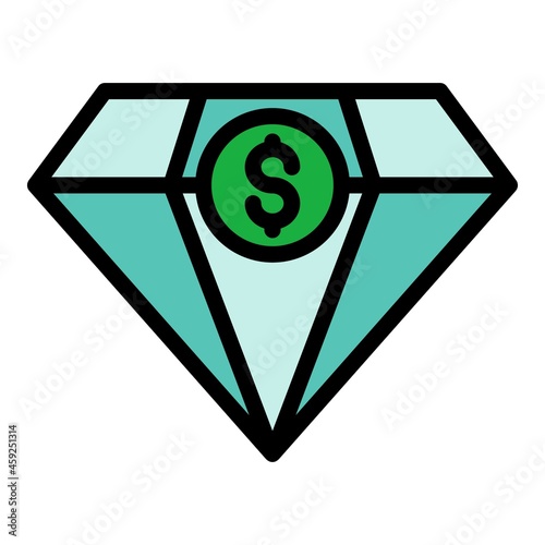 Diamond money broker icon. Outline diamond money broker vector icon color flat isolated