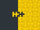 Yellow puzzle on black background. Business and teamwork concept. vector illustrations.