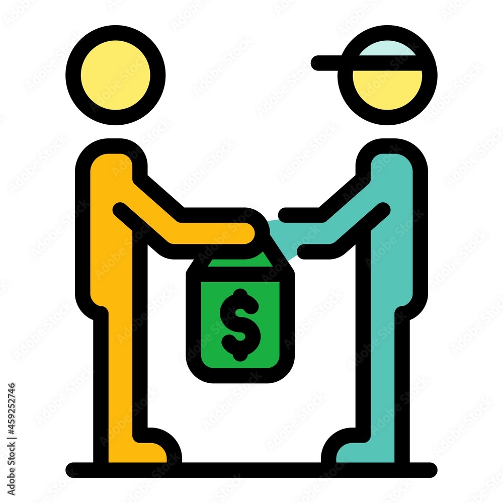 Courier take money broker icon. Outline courier take money broker vector icon color flat isolated Courier take money broker icon. Outline courier take money broker vector icon color flat isolated