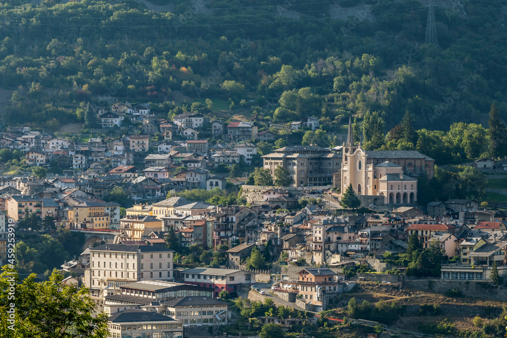 Beautiful aerial view of the historic center of Chatillon, Valle d'Aosta, Italy