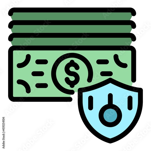 Protected money icon. Outline protected money vector icon color flat isolated