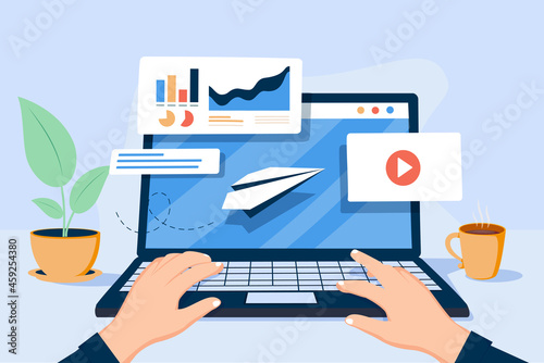 Email marketing banner, ui. Newsletter, news, offers, promotions subscription. Follow us concept in minimalist flat line