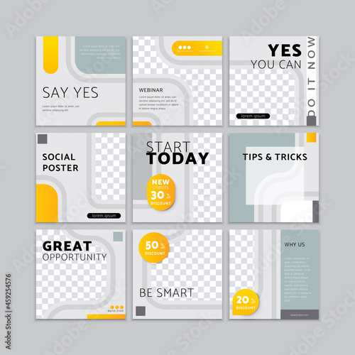 Square layouts for social media feed, 9 vector templates for social media posts, easy editing