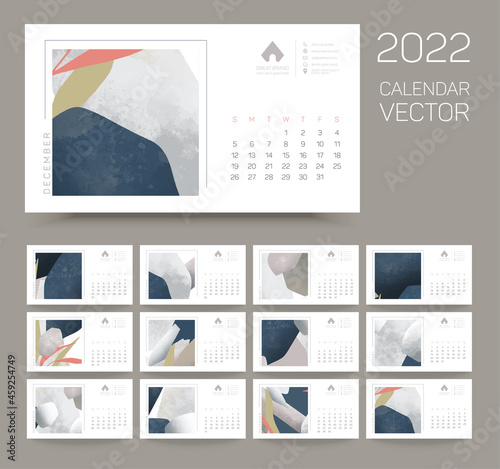 Calendar template, 2022, vector design, abstract design, for brand promotion