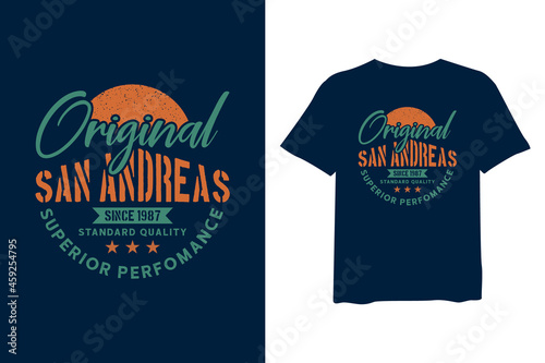 San Andreas, stylish t-shirts and trendy clothing designs with lettering, and printable, vector illustration designs. photo