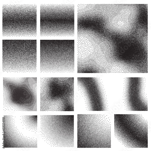 Trendy abstract stipple grunge texture set in pop art style. Dotwork gradient pattern. Vector halftone dotwork gradient. EPS 10. photo