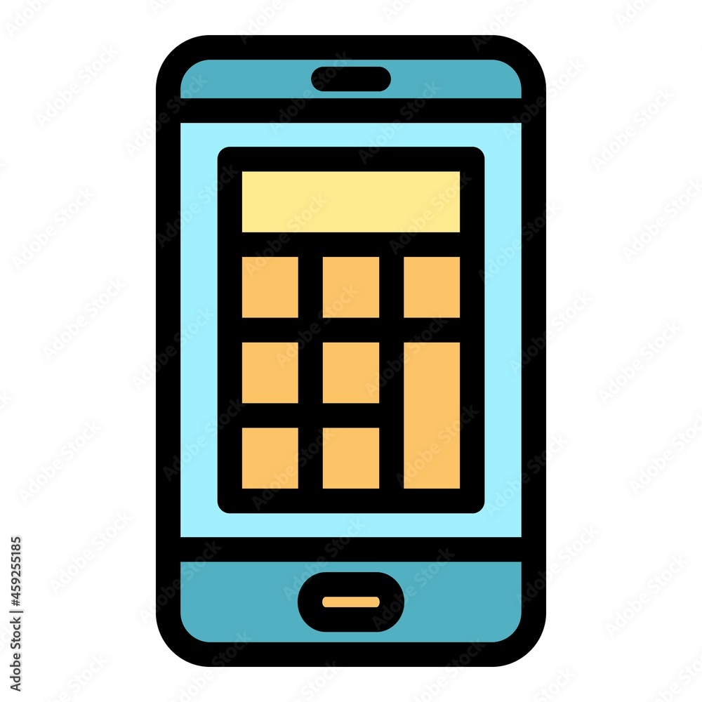Calculator on phone icon. Outline calculator on phone vector icon color flat isolated Calculator on phone icon. Outline calculator on phone vector icon color flat isolated