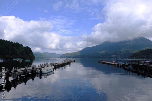 箱根芦ノ湖と桟橋の風景