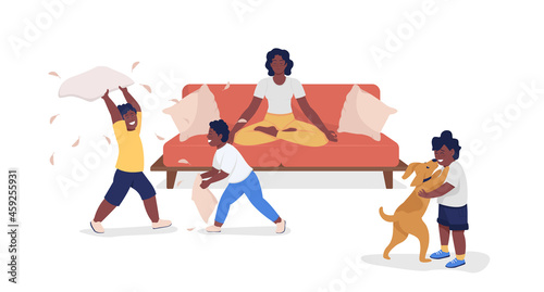Calm mom with children semi flat color vector characters. Standing figures. Full body people on white. Family members isolated modern cartoon style illustration for graphic design and animation