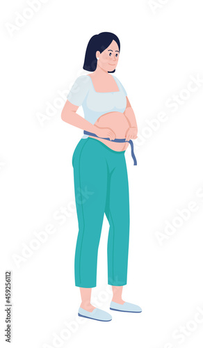 Expecting mom semi flat color vector character. Standing figure. Full body person on white. Family member isolated modern cartoon style illustration for graphic design and animation
