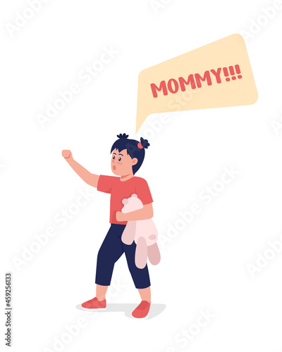 Toddler shout mommy semi flat color vector character. Standing figure. Full body person on white. Family member isolated modern cartoon style illustration for graphic design and animation