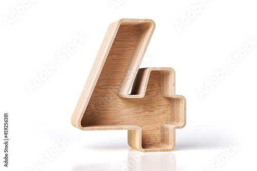 Fototapeta Naklejka Na Ścianę i Meble -  Wood decorative box in the shape of number 4. Nice to display eco friendly products or objects. High definition 3D rendering.