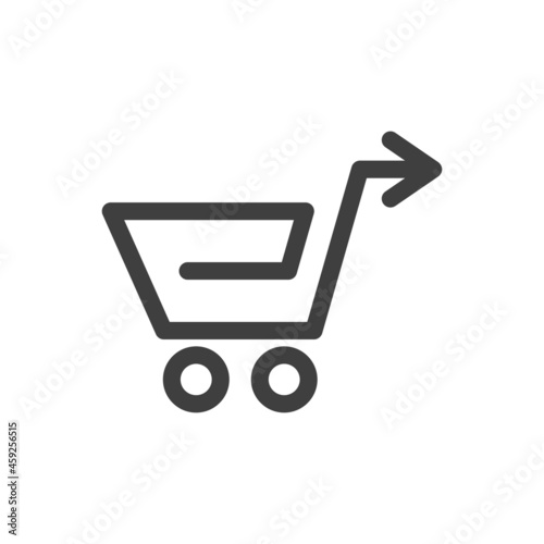 Logotipo con silueta de carrito de la compra con forma de flecha con lineas en color gris