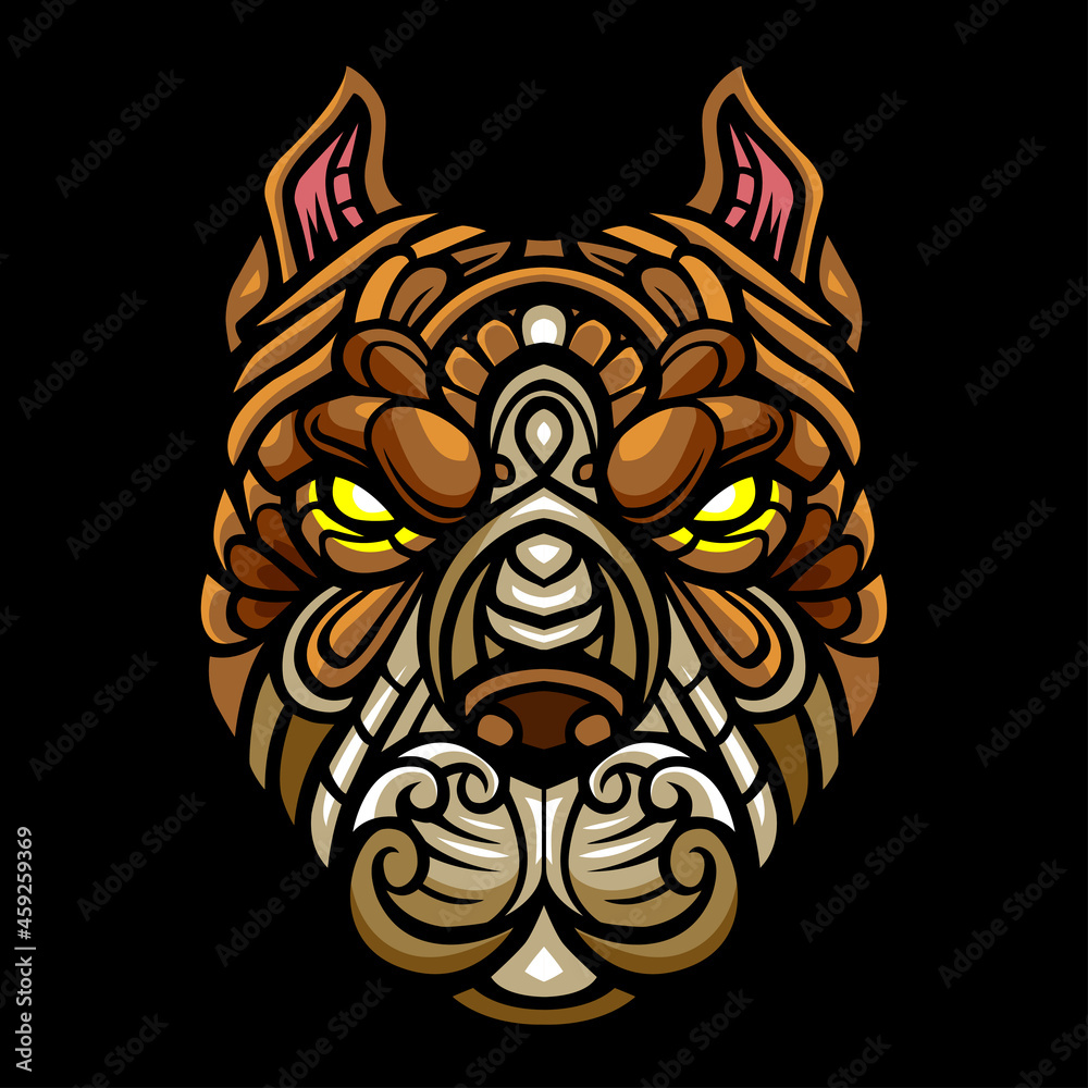 Fototapeta premium Pitbull head zentangle arts. Vector illustration
