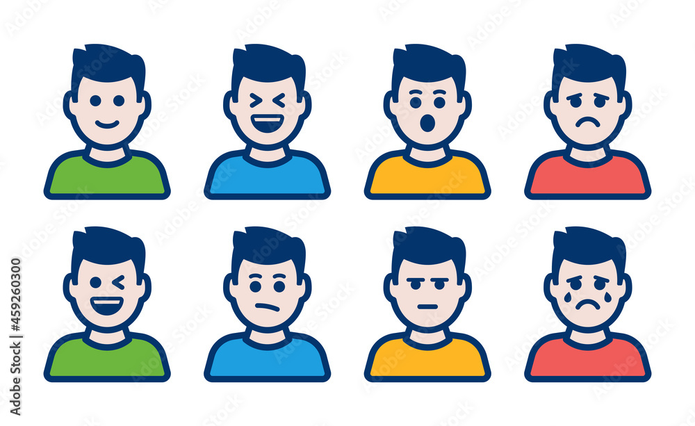 Man character emotions icon. Expression icons set. Man character emotions icon. Expression icons set.