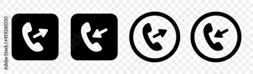 Outgoing and incoming call icon. Phone call icon on button design on transparent background.
