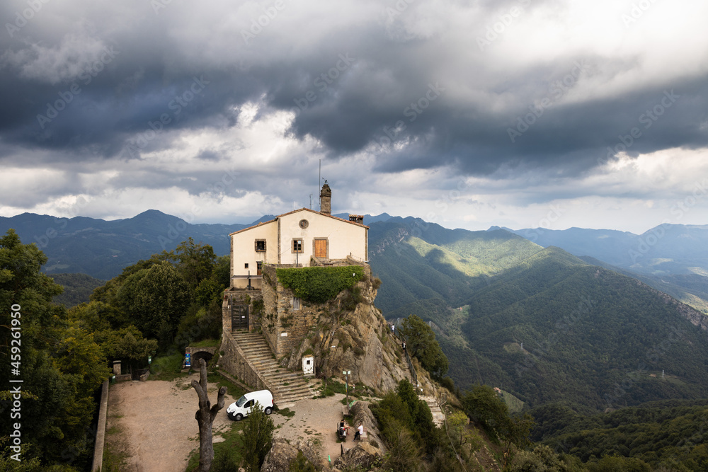 View of sanctuary of Bellmunt in the mountains, Catalonia, Spain