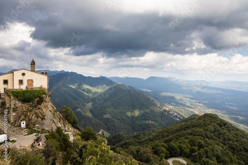 View of sanctuary of Bellmunt in the mountains, Catalonia, Spain