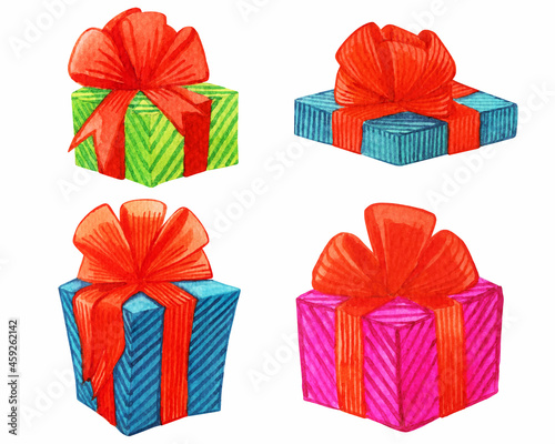 Set of bright New Year's elements, watercolor drawings in vector format.