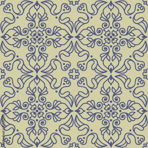 Decorative seamless pattern vintage floral blue green background