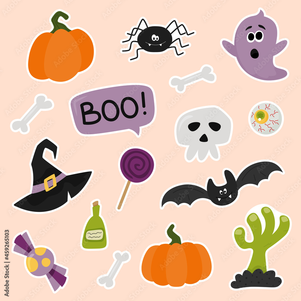 Cute vector set with illustrations of Halloween. Stickers, icons, design elements Cute vector set with illustrations of Halloween. Stickers, icons, design elements