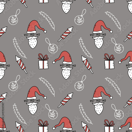 New Year and Christmas. Seamless pattern for sewing children clothing. Wrapping paper Santa Claus.