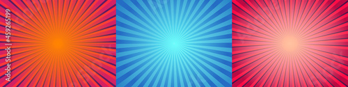 Orange Blue and Pink Bundle Sunburst Pattern Background. Rays. Radial. Summer Banner. Vector Illustration