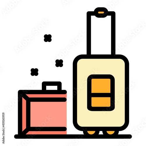 Travel bags hitchhiking icon. Outline travel bags hitchhiking vector icon color flat isolated