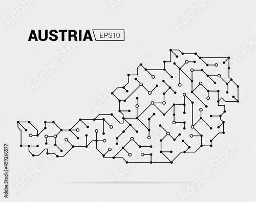 Abstract futuristic map of Austria. Electric circuit of the country. Vector illustration.	