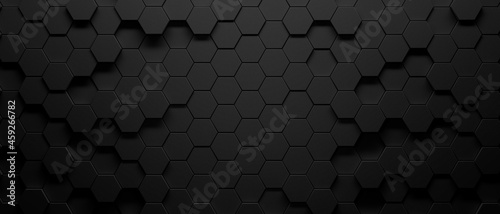 Abstract octagons dark 3d background. Black geometric background for design. 3d